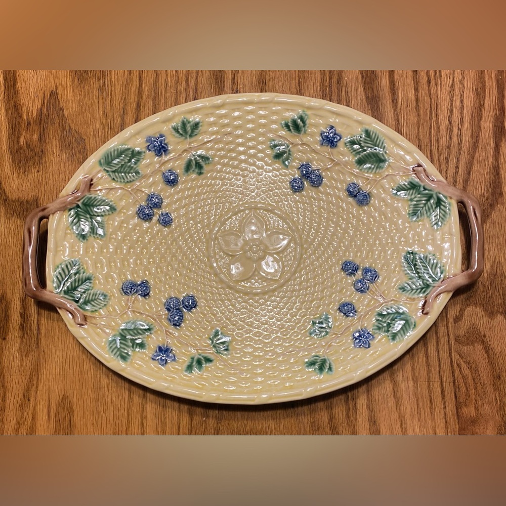 Tiffany & Co. Majolica Blackberry Oval Serving Platter Portugal Basket Weave